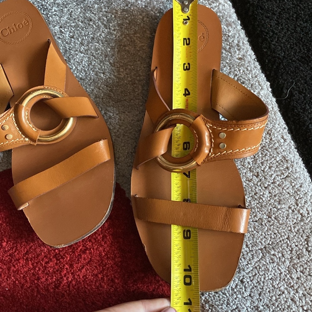 Chloé Cognac Leather Slide Sandals with Gold Ring Accent - Picture 5 of 5